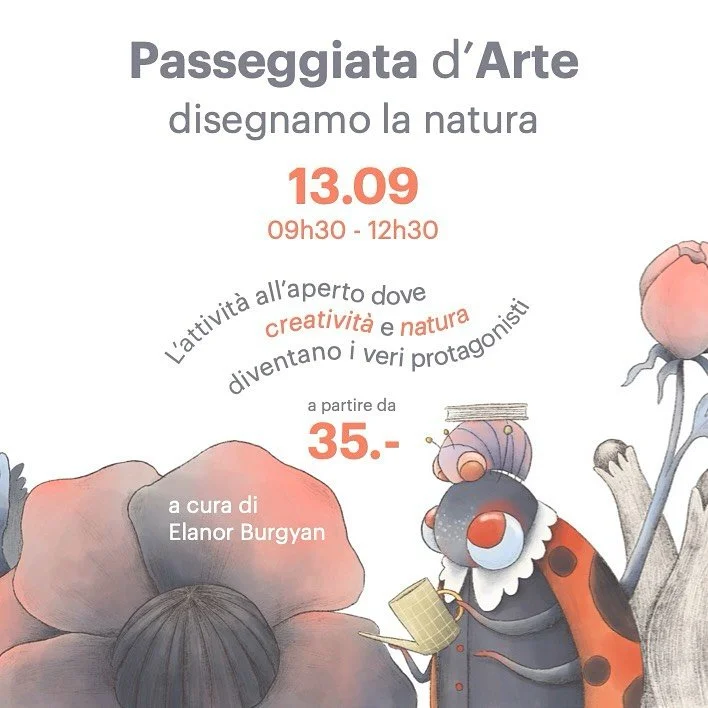 Passeggiata d&rsquo;Arte 
/ disegnamo la natura 
a cura di @elanorburgyan 

Passeggiata d&rsquo;arte &egrave; un&rsquo;esperienza all&rsquo;aria aperta, pensata per chi ha voglia di rallentare, osservare, sperimentare e lasciarsi sorprendere
dalla be