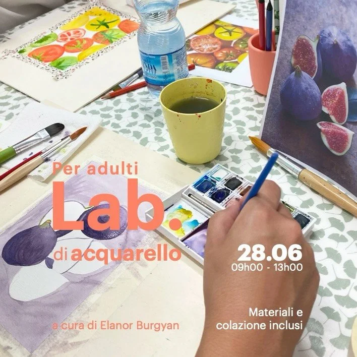 Lab. di acquarello 
/ base 
a cura di @elanorburgyan 

Scopri la magia dell&rsquo;acquarello!
Questo Lab. &egrave; pensato per chi vuole avvicinarsi a questa tecnica delicata e affascinante. Imparerai le basi per creare sfumature, trasparenze e picco
