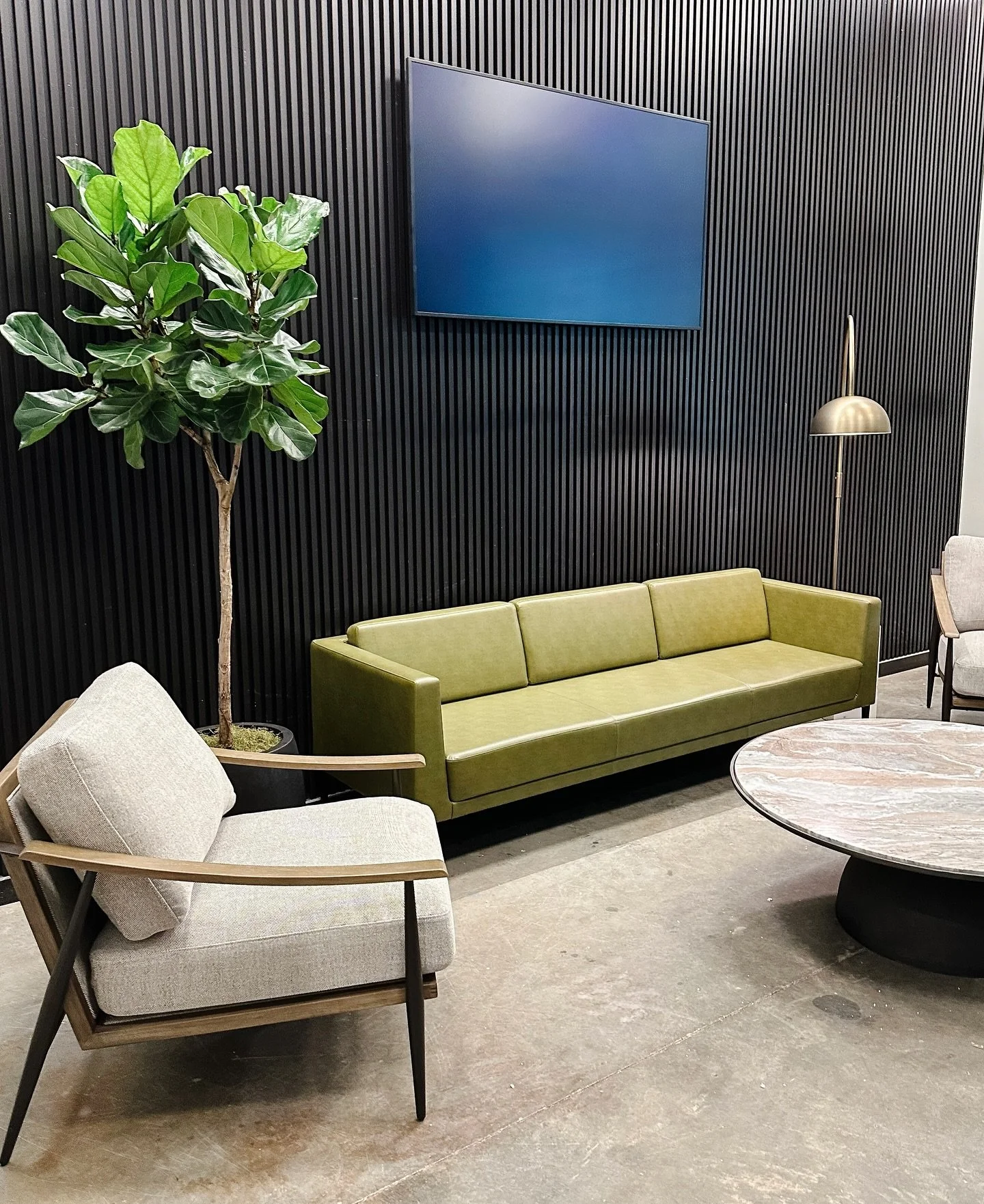 When you&rsquo;ve got a sleek new commercial office space, you need a lobby that makes a statement&mdash;and this one definitely does. 🤩

To furnish Upland Park's lobby, we teamed up with our friends at @fourhandsfurniture Hospitality--our go-to lin
