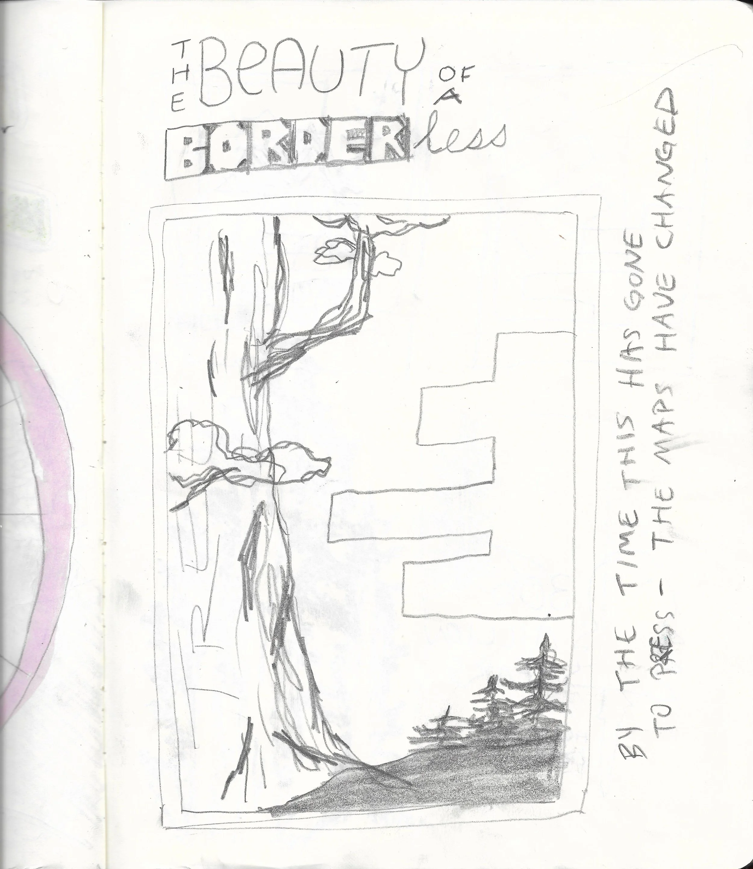Sketch / planning - THE BEAUTY OF A BORDERLESS WORLD (August 2025) - made for Revolutionary Printmaking taught by Daniel Drennan ElAwar