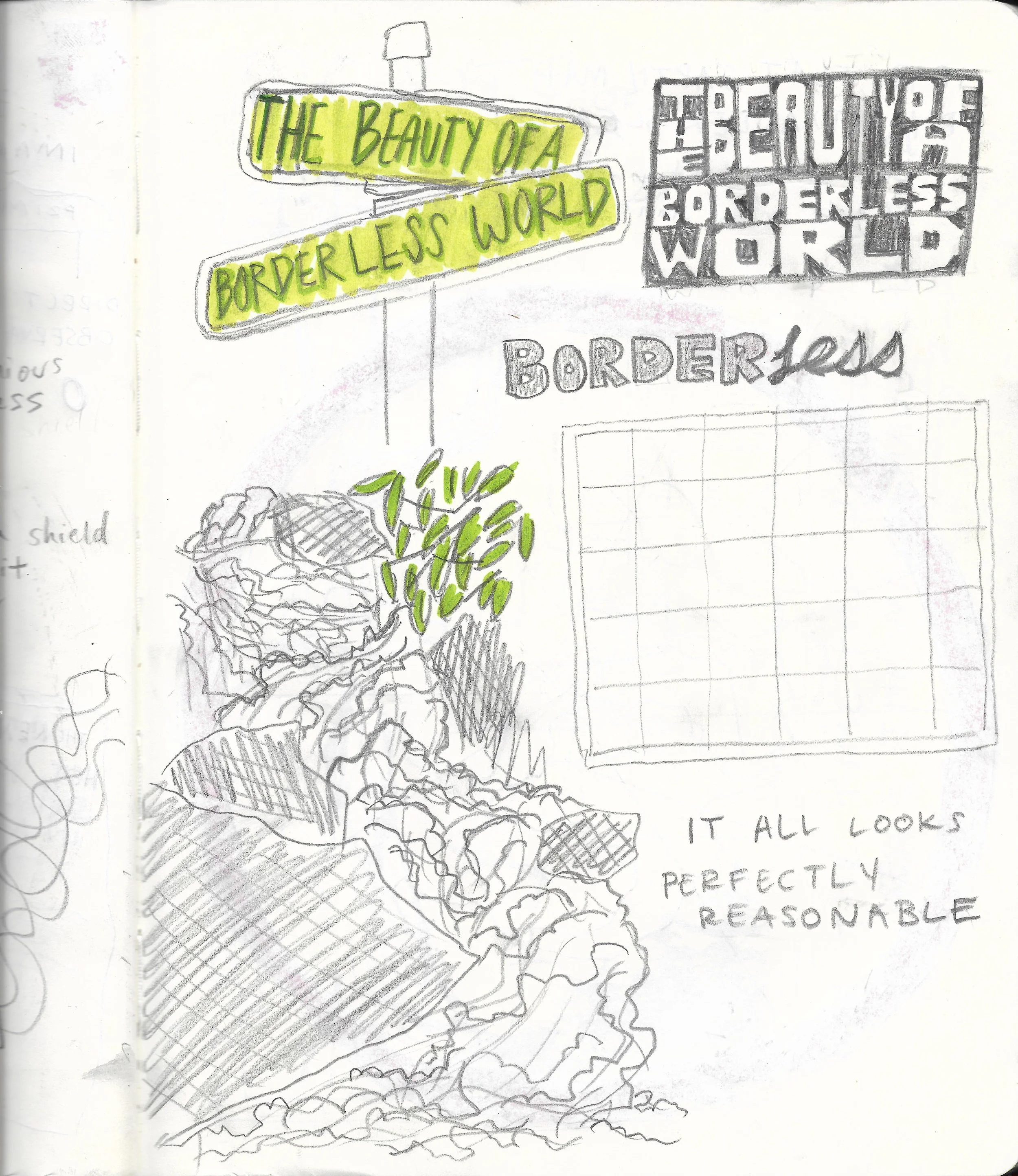 Sketch / planning - THE BEAUTY OF A BORDERLESS WORLD (August 2025) - made for Revolutionary Printmaking taught by Daniel Drennan ElAwar