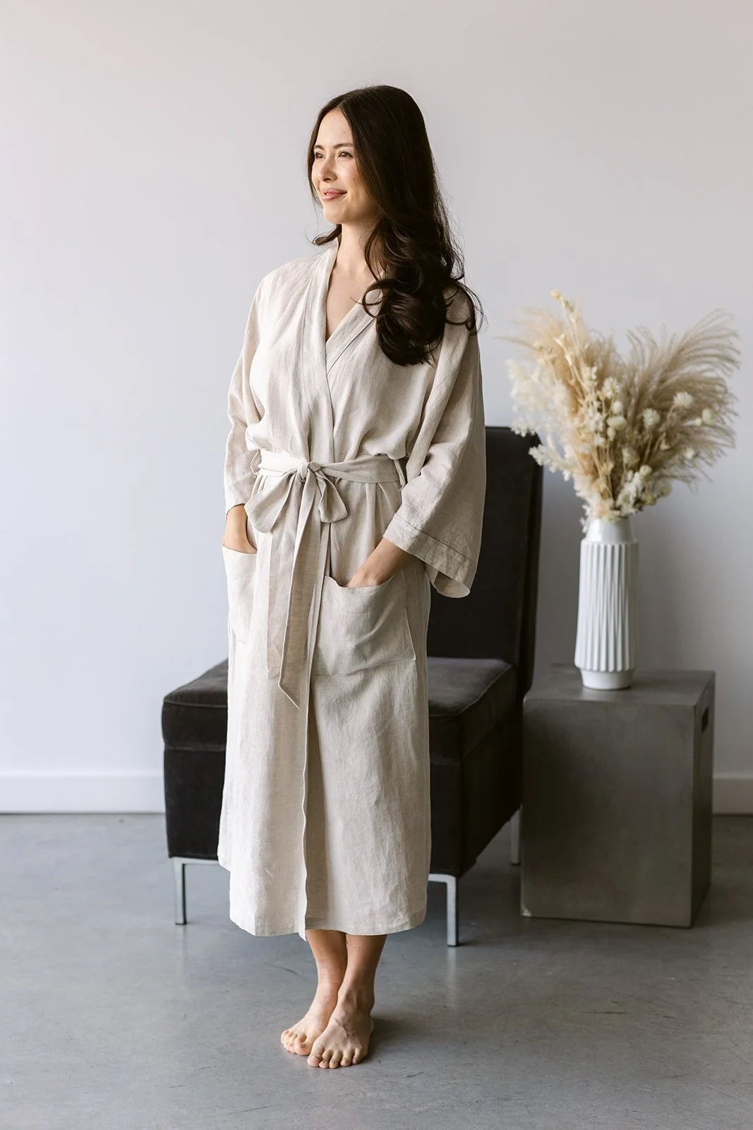 The  Bowen Robe - handcrafted in Canada, 100% linen fabrics, luxurious and elegant