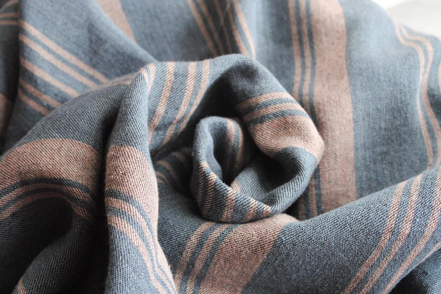 Linen Rayon Deadstock in Black and Bronze Stripe