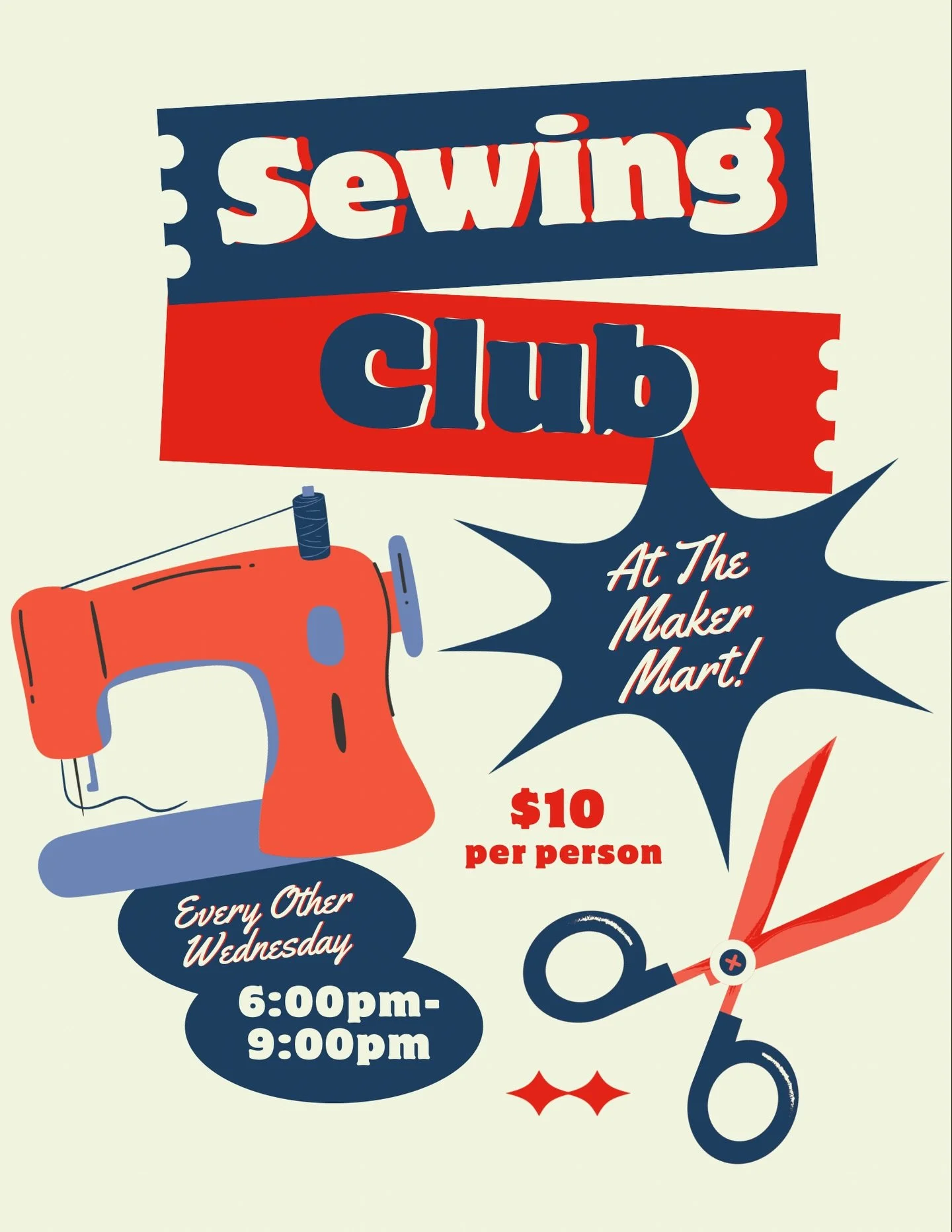 Sewing Club is BACK!! (Formerly known as the Salem Stitch Social).

Come hang with us every other Wednesday (starting tonight!!) at 243 North Ave in Wakefield! Bring your machine, a hand sewing project or a pattern you need to cut and get ready to SE