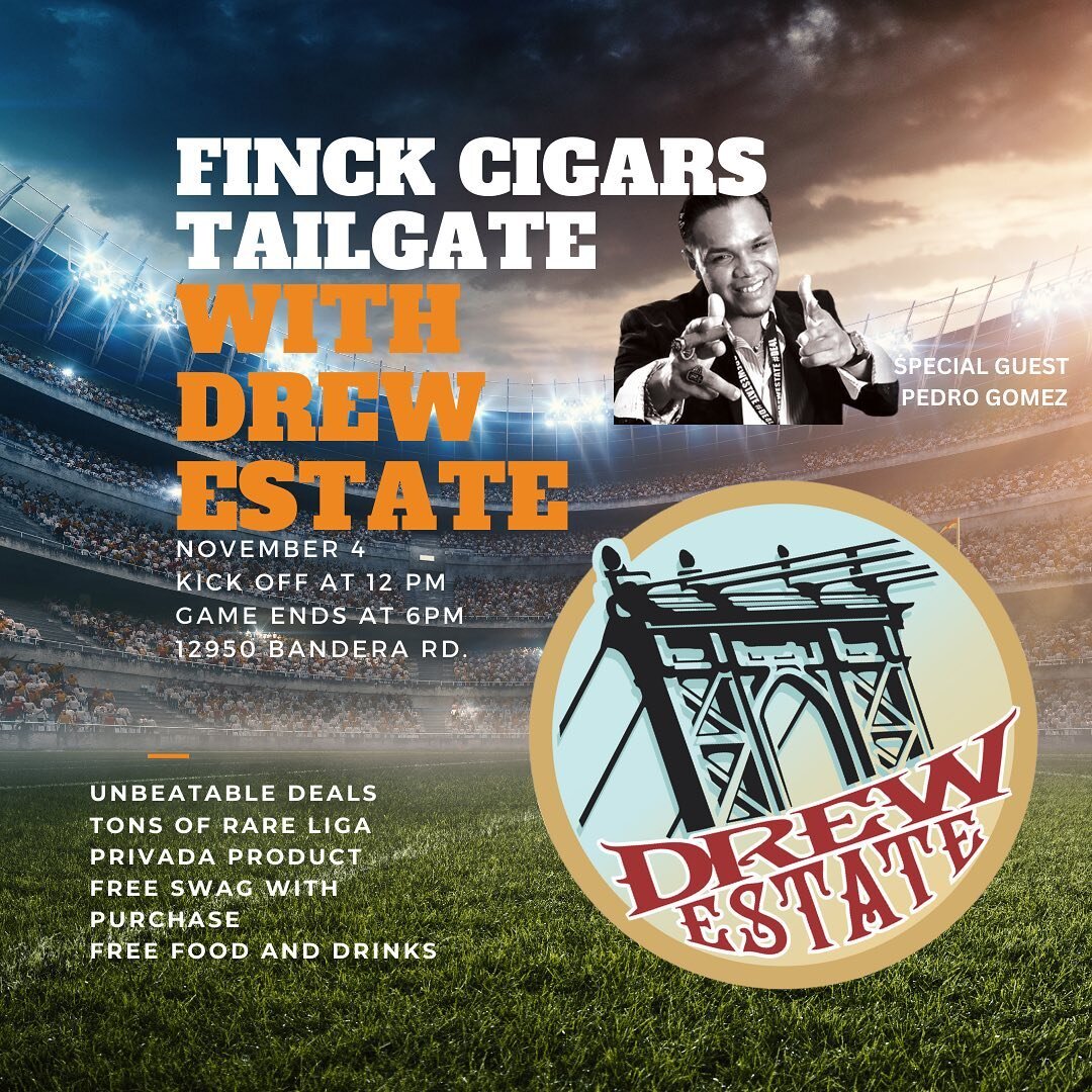 It&rsquo;s that time of the year - Finck&rsquo;s annual Tailgate Party is almost here! Join us Saturday, November 4 from 12 to 6 PM at our Bandera Rd. store for a party you don&rsquo;t want to miss!
. 

This year, we&rsquo;re featuring @drewestatecig