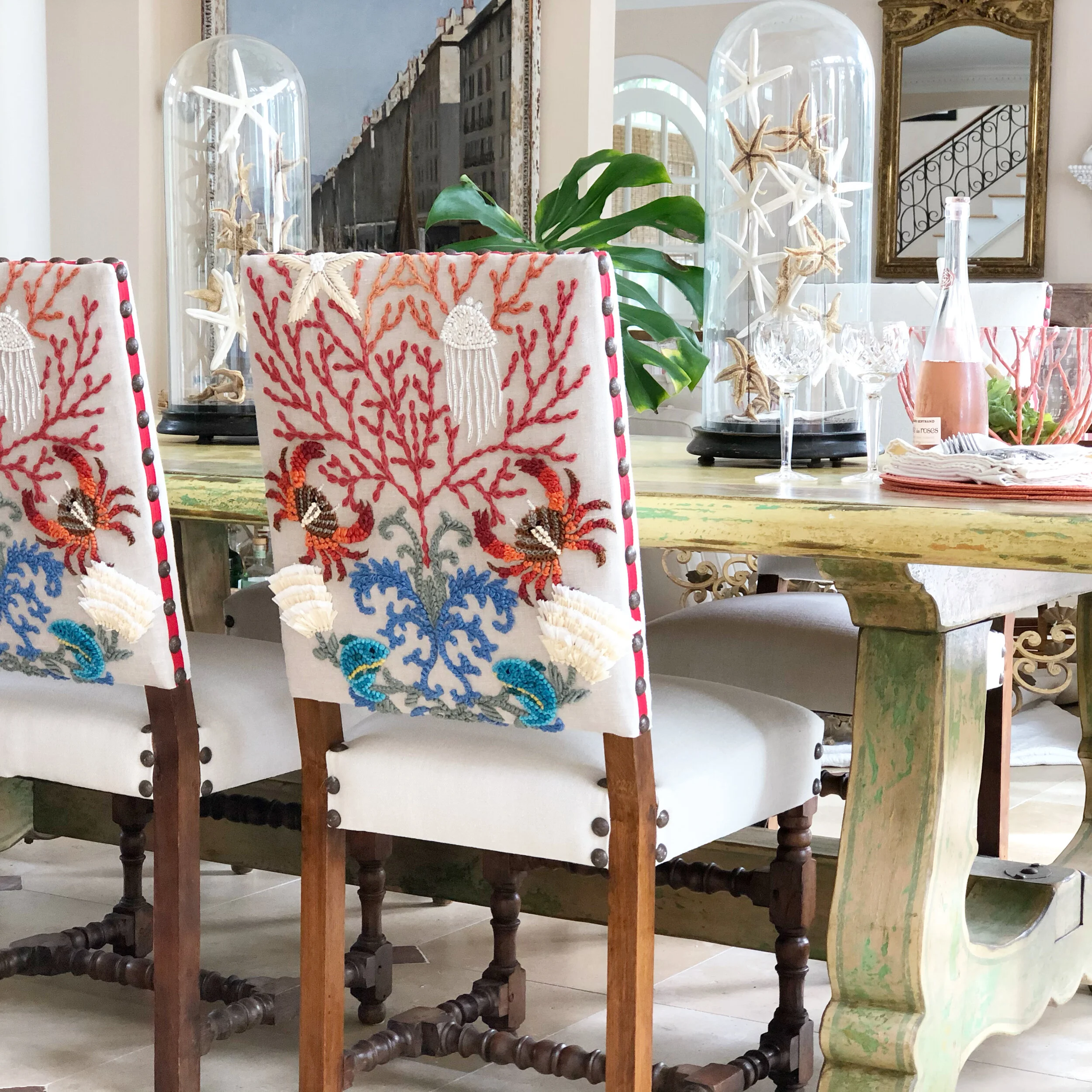 Interior design portfolio, dining room, reds, blues