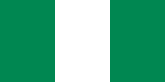 The flag of Nigeria with green, white, and green vertical stripes.