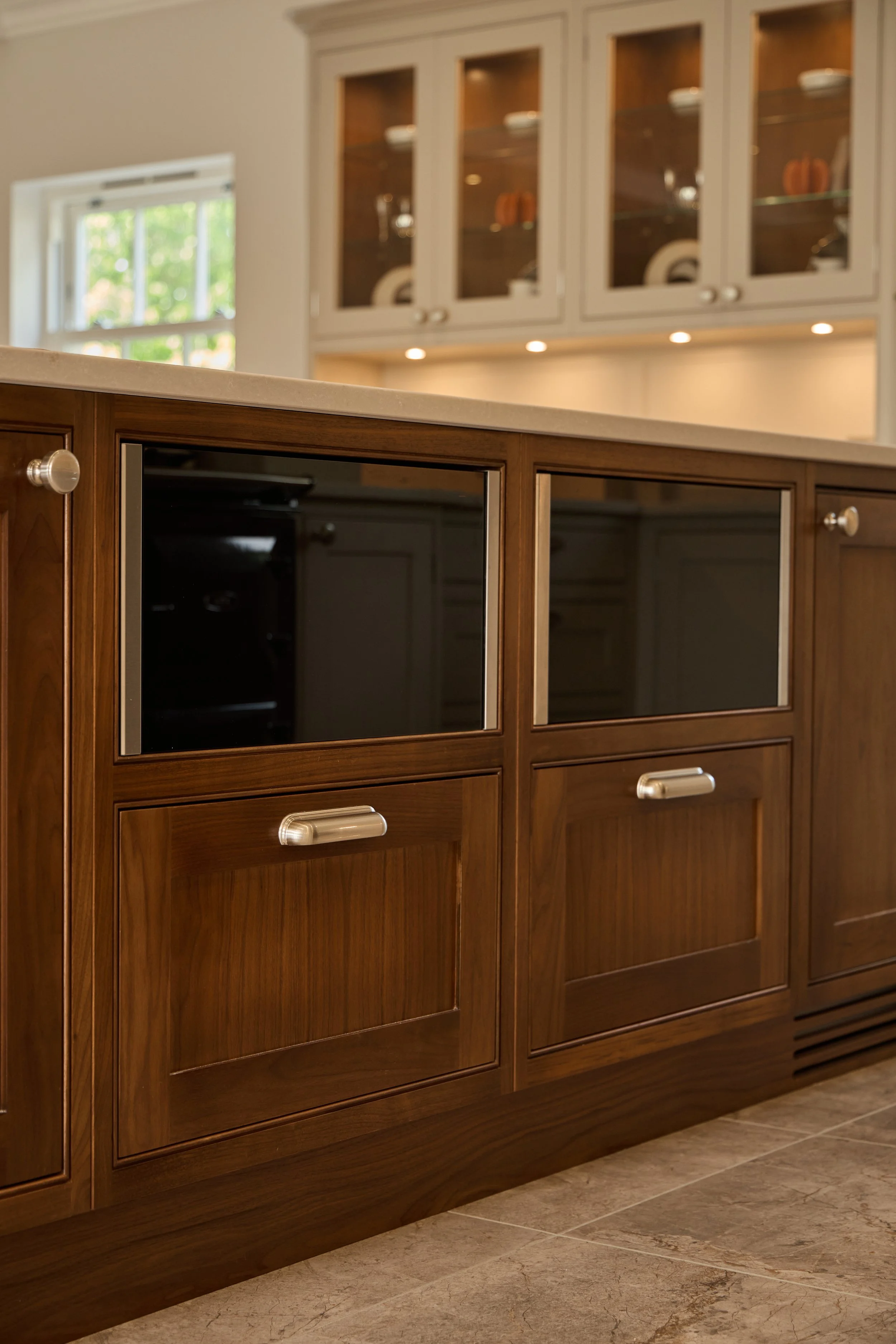 Walnut island & built-in ovens