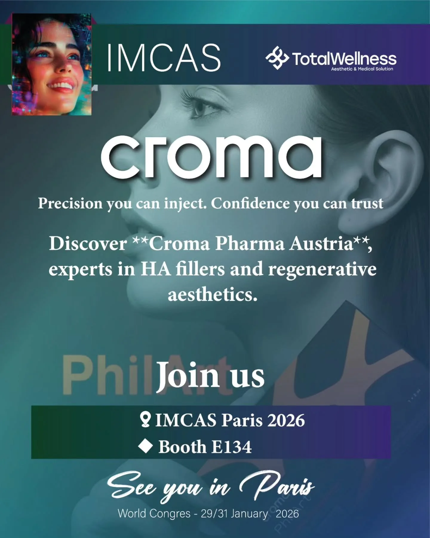 عاصمة الجمال تناديكم.. هل أنتم مستعدون لرسم معايير التجميل القادمة؟ 🇫🇷✨

من قلب باريس، ومن داخل مؤتمر IMCAS 2026، ندعوكم لتكونوا جزءاً من التجربة مع Total Wellness وخبراء الفيلر والطب Croma Pharma . 
نحن لا نقدم مجرد حقن، بل نقدم "دقة يمكنك حق