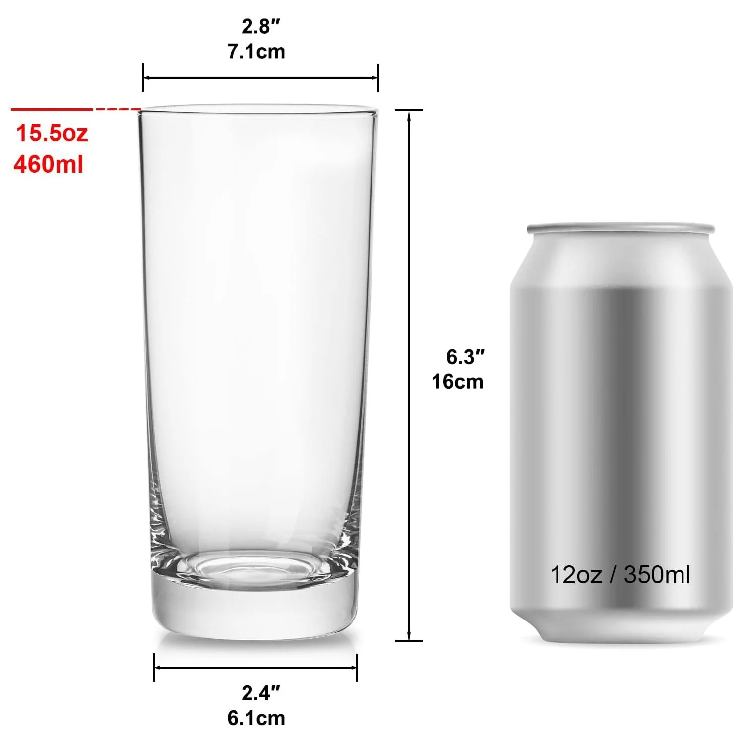Glass - Lg Straight Edge 16oz Qty: 12