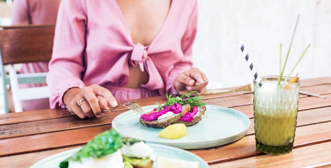 Woman eating breakfast