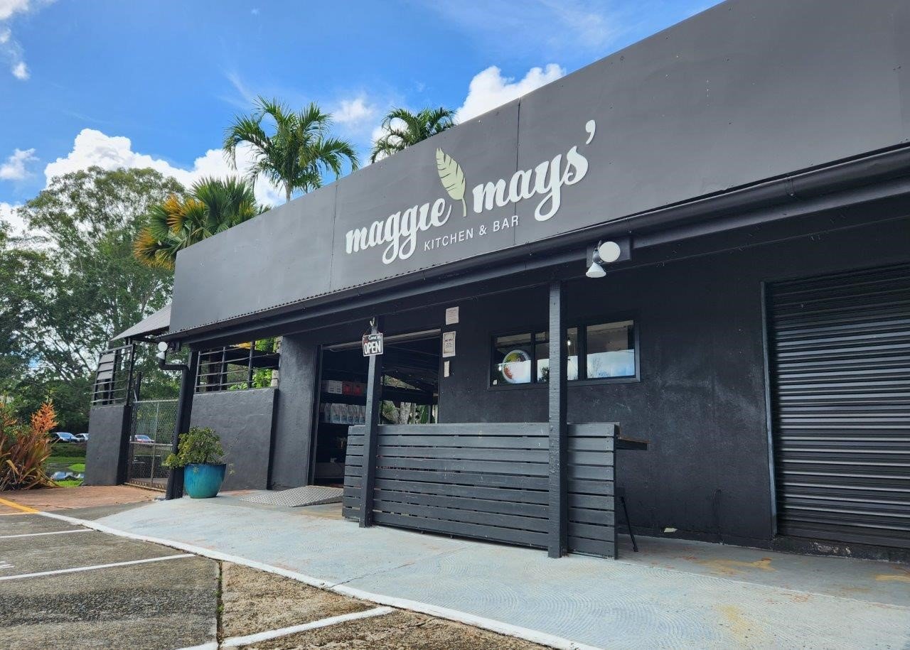 Maggie May giant acrylic letters attched to external building