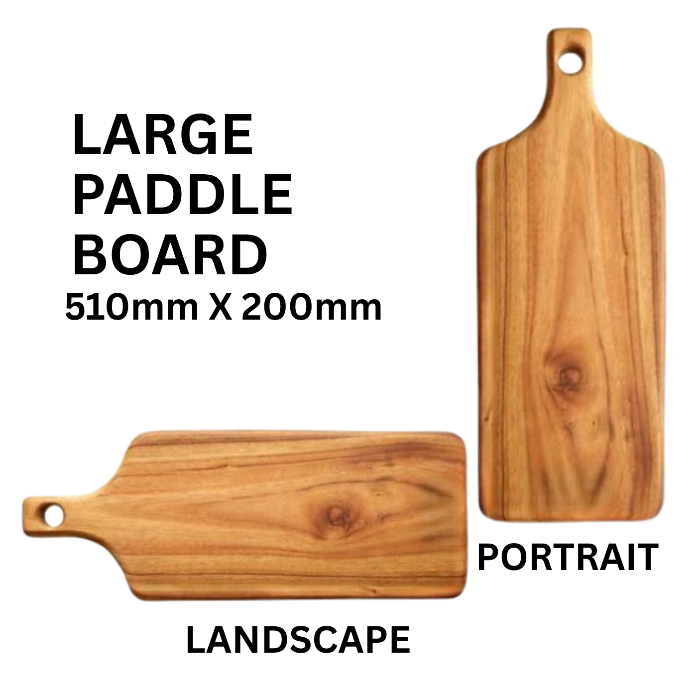 2 large camphor laurel paddle boards postioned landscape and portrait sizes included 510mm x 200mm