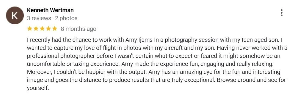 Five star review of Tucson Photographer Amy Ijams from Kenneth Wertman.