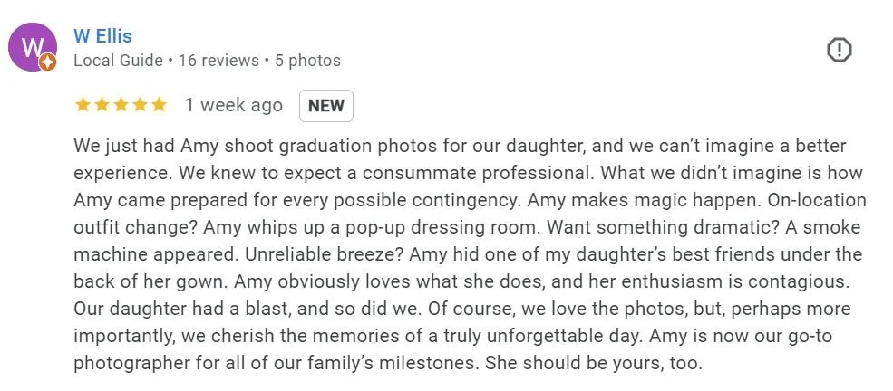 Review from W. Ellis via Google about Amy being a consummate professional