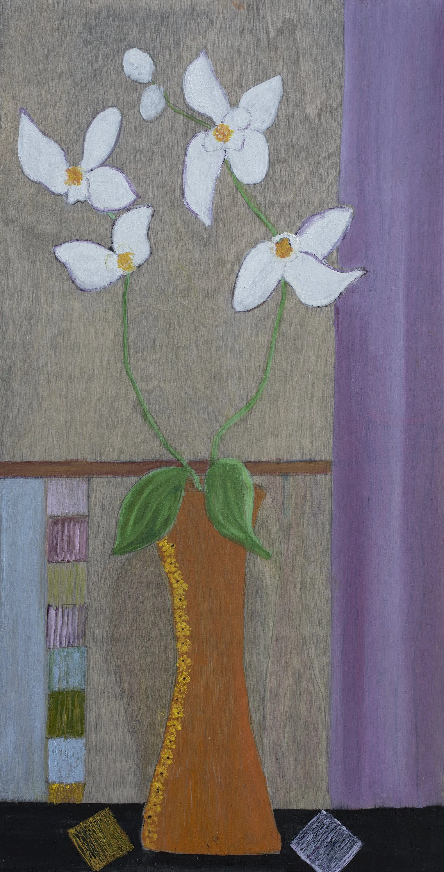 DH-2_Orange-Vase-with-White-Flowers_2026_20”x10”_Oil-on-Wood.jpg