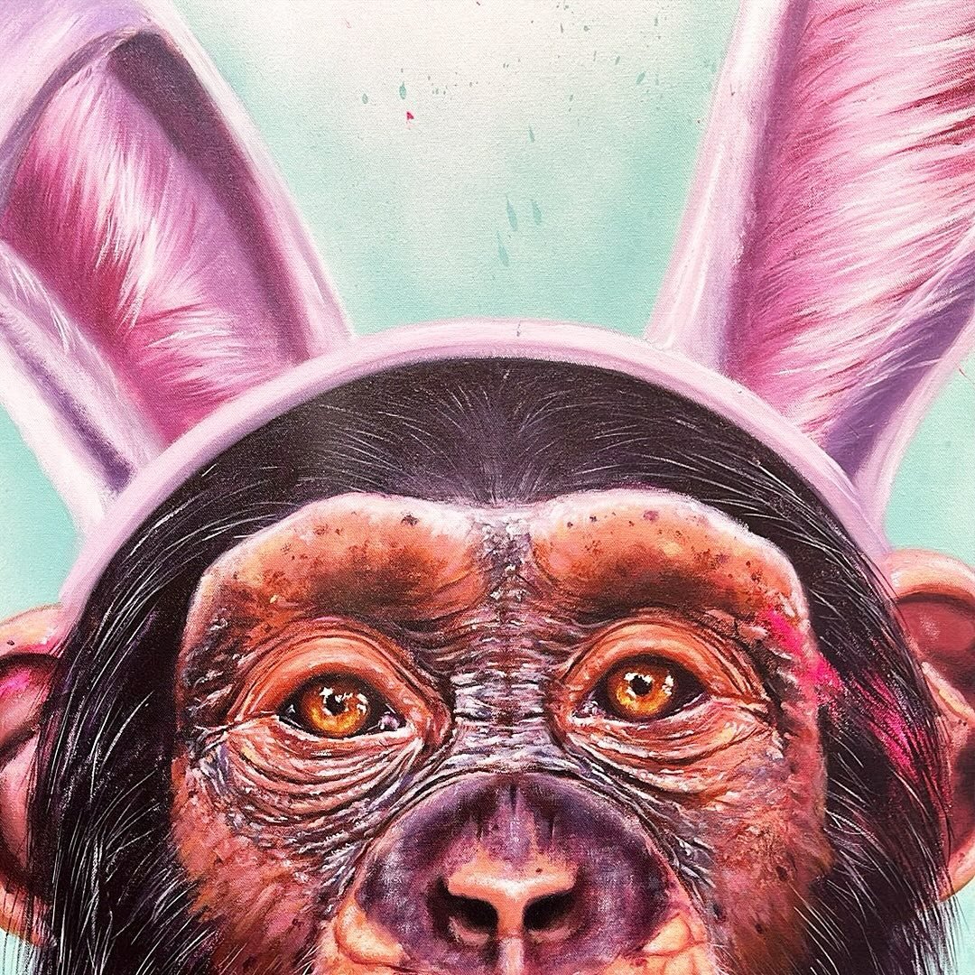 Detail from this beautiful work by Kevin Dueso, one of our new artists. 

See this work now at our new location, Haverim 4, Neve Tsedek

Monkey Bunny Ears 
2023 
Oil on Canvas 
155 x 124 cmDetail from this beautiful work by Kevin Dueso, one of our ne