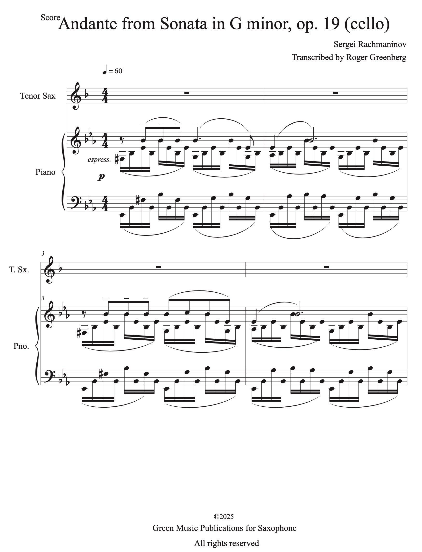 Sergei Rachmaninov - Andante (from Sonata in G Minor) for Tenor Saxophone & Piano