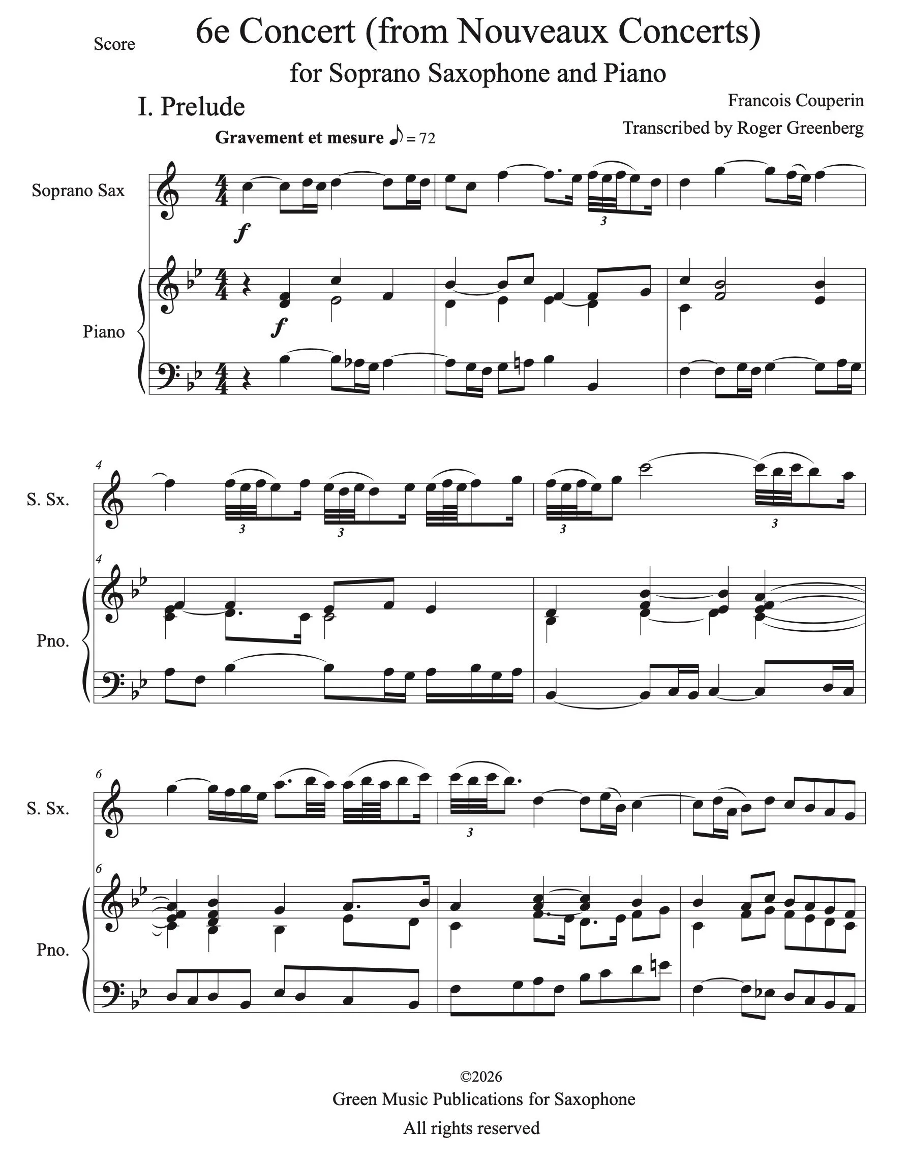 Couperin - 6e Concert (from Nouveaux Concerts) for Soprano Saxophone and Piano