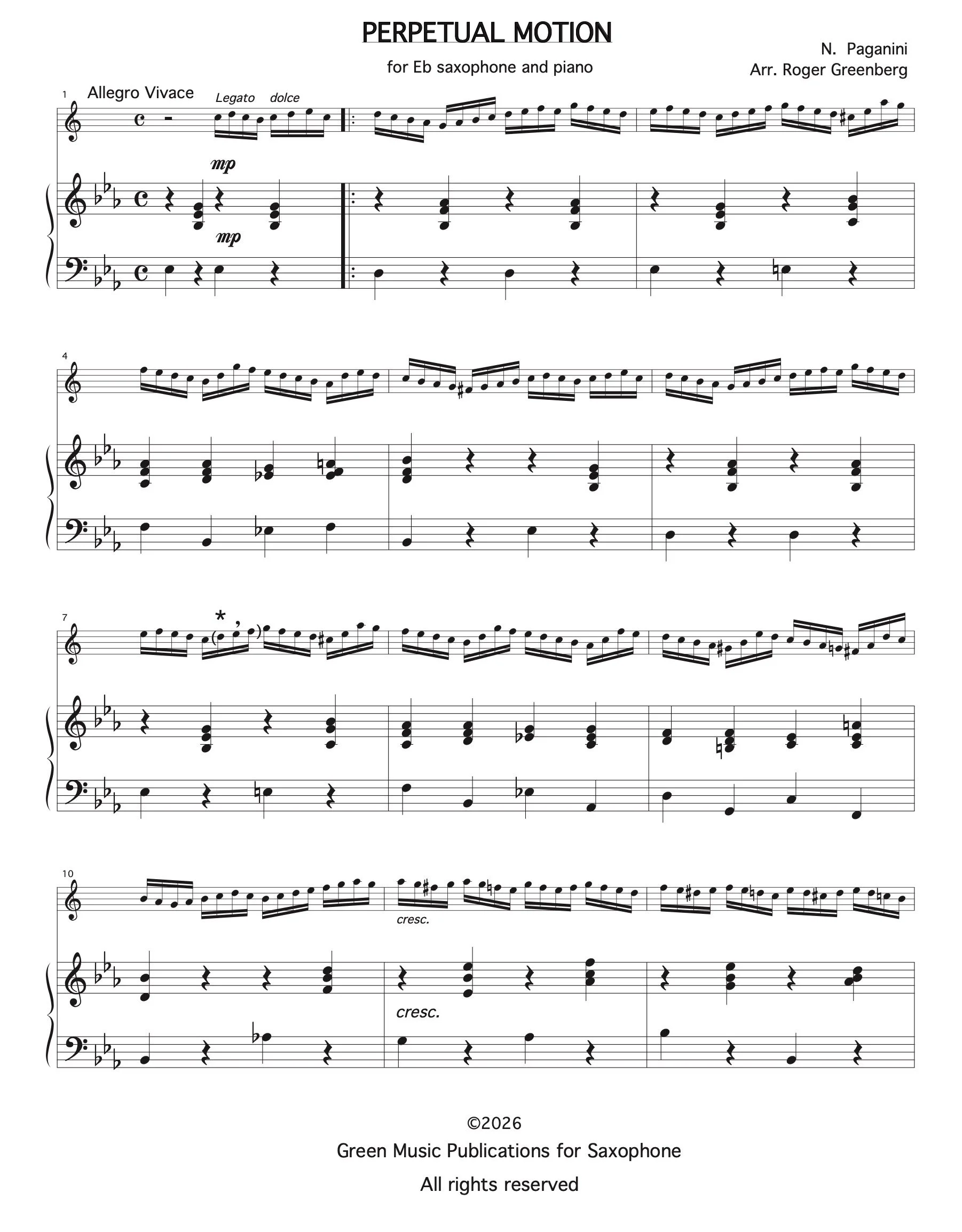 Paganini - Perpetual Motion for Alto Saxophone and Piano