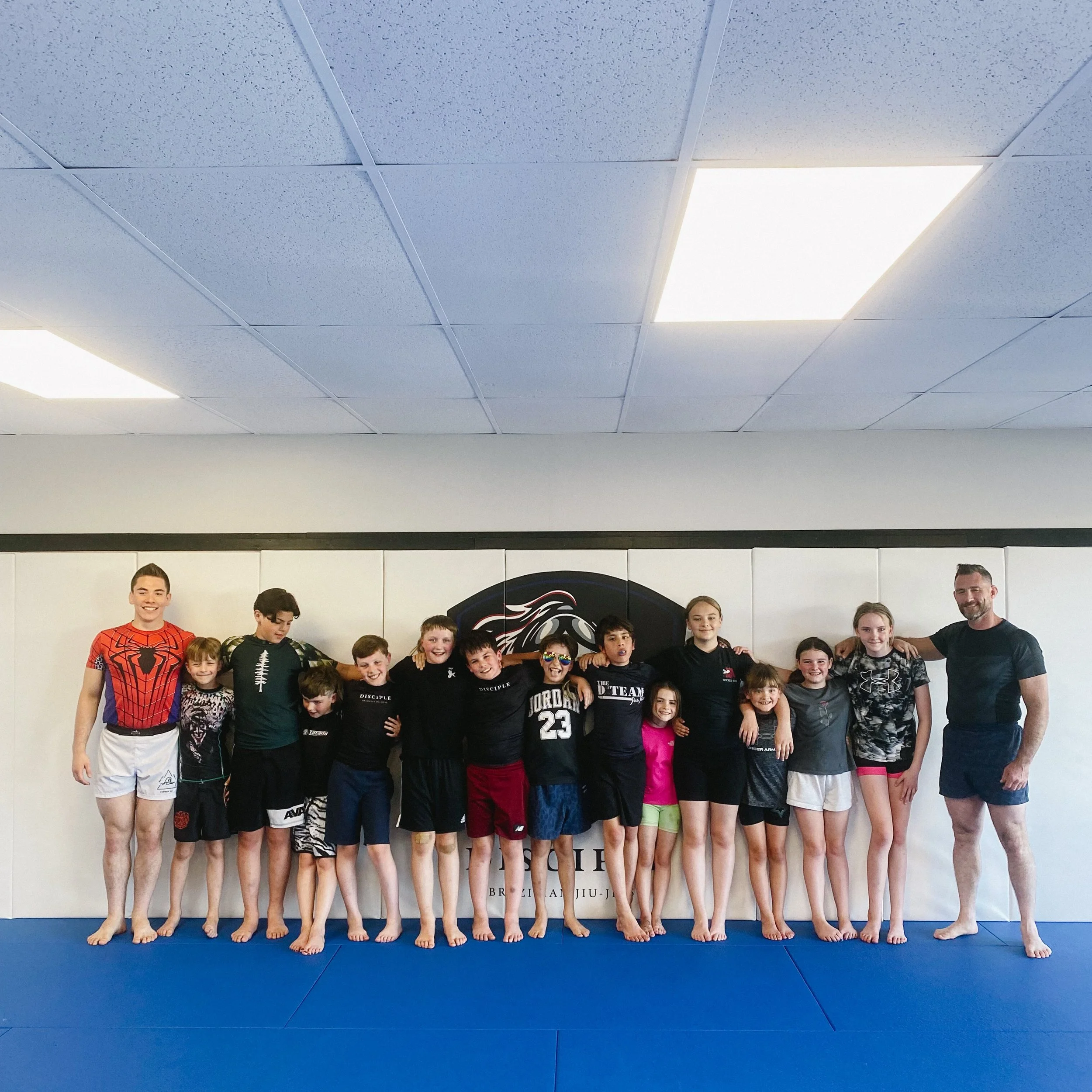 Some of our kids crew 😎 

We offer kids classes 4 days/week &mdash; 
All new kids looking to try out BJJ with us receive a free 30 minute private session with David before attending their week of free classes 👍