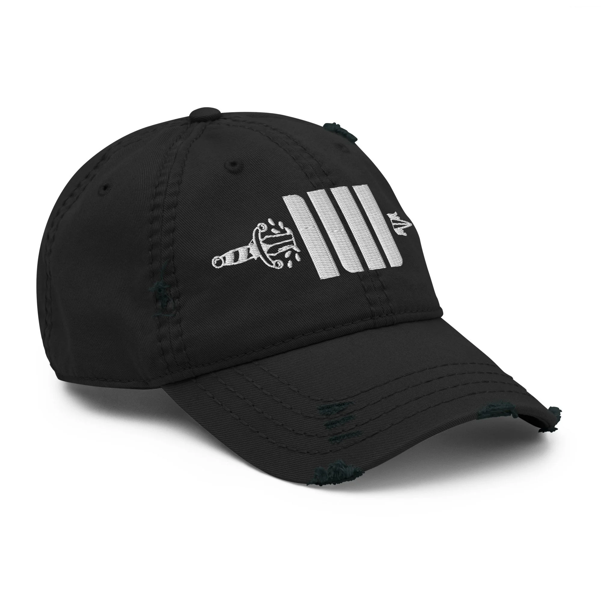 Distressed Dad Hat (White on Black)