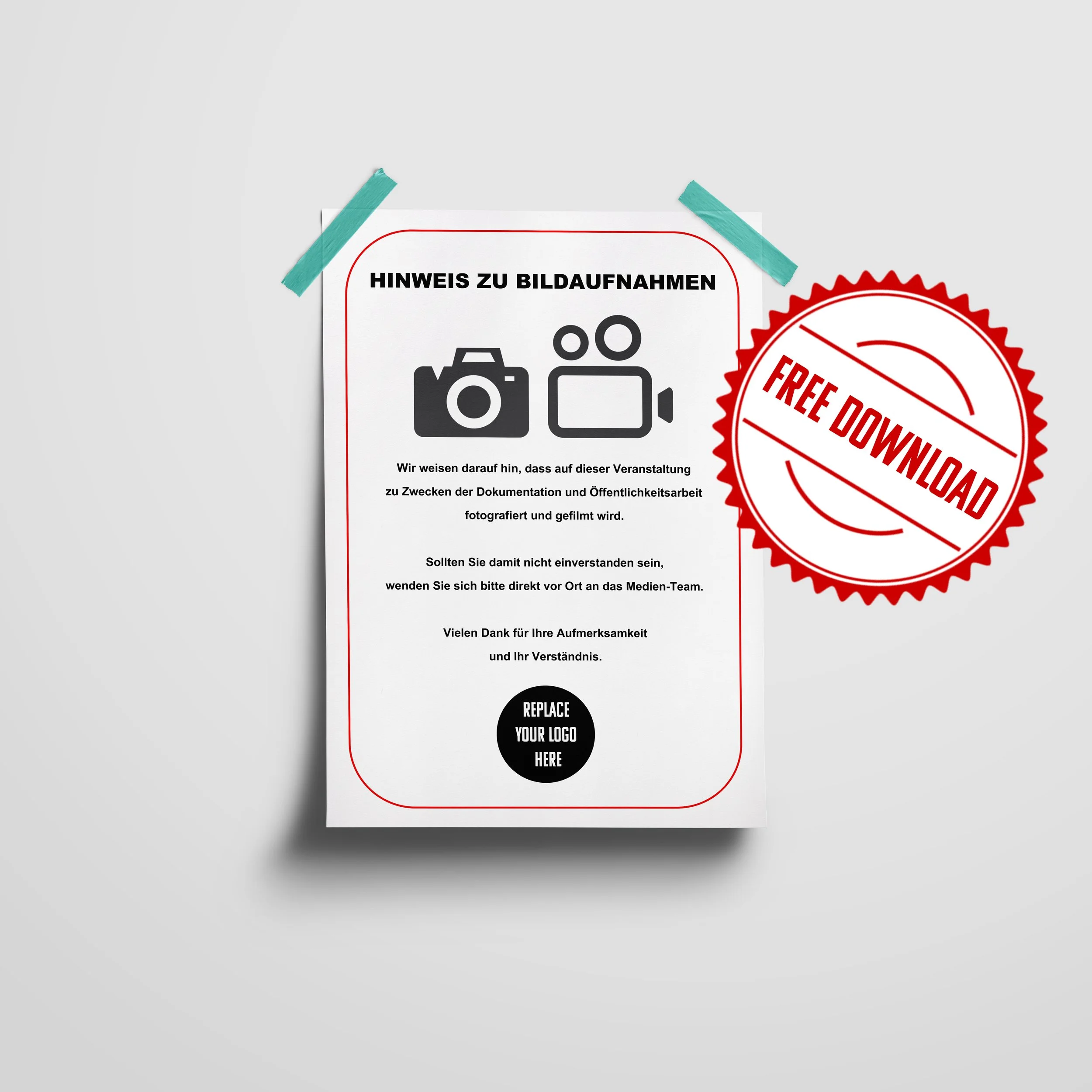 Fotohinweis Veranstaltung / Photo & Video Recording Notice – A4 Word-Download