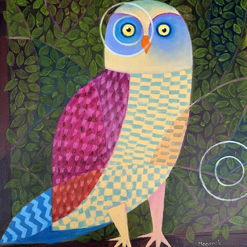  Whooo R U  Oils on panel. 
 16x16 inches. 
 NFS