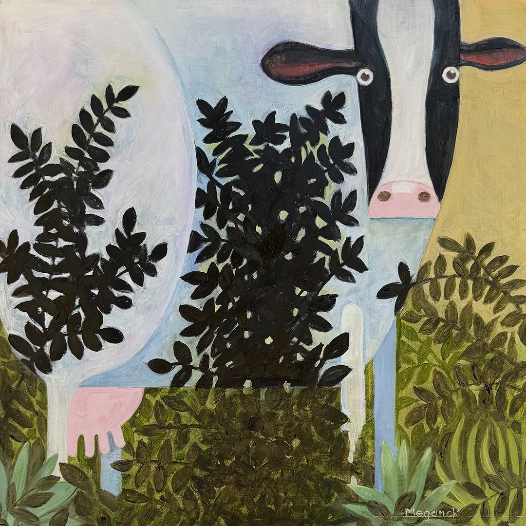  This Is Not a Holstein  Oils on panel. 
 16x16 inches. 
 $500
 Prints $90