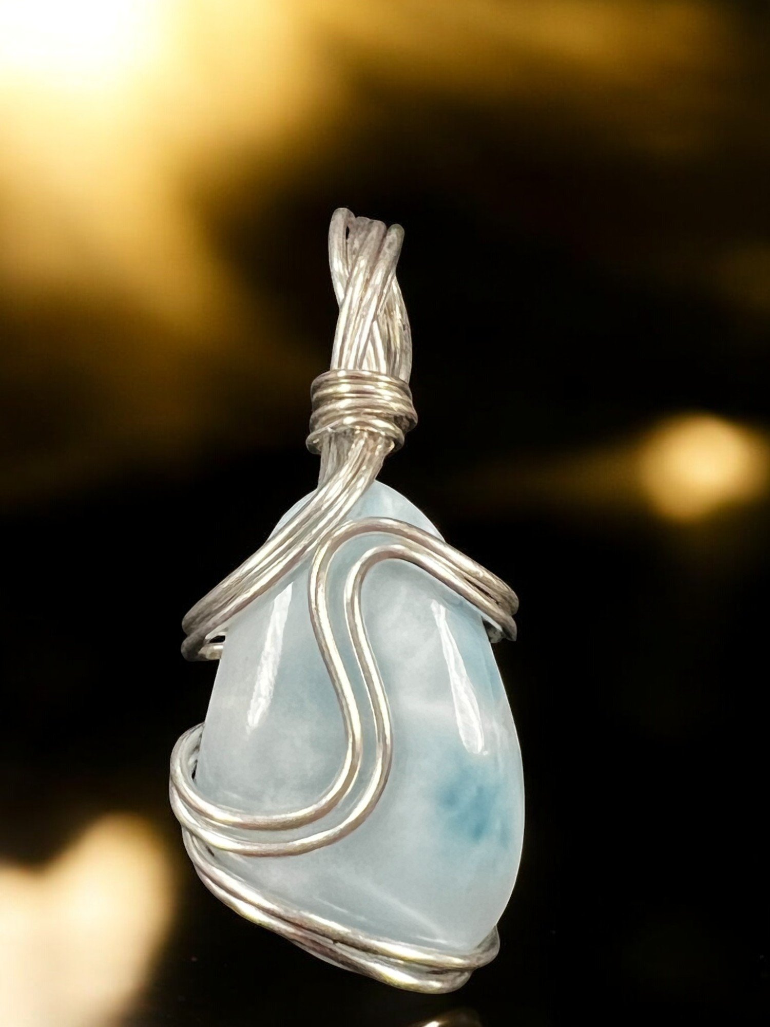 LARIMAR IN SILVER TONE WIRE