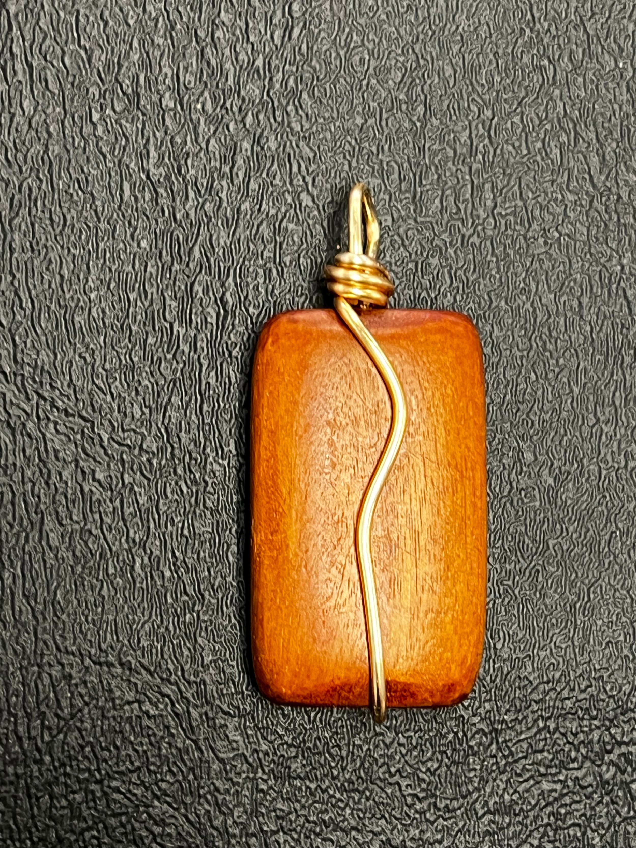 RECTANGULAR WOODEN FOCAL BEAD GOLD WIRE