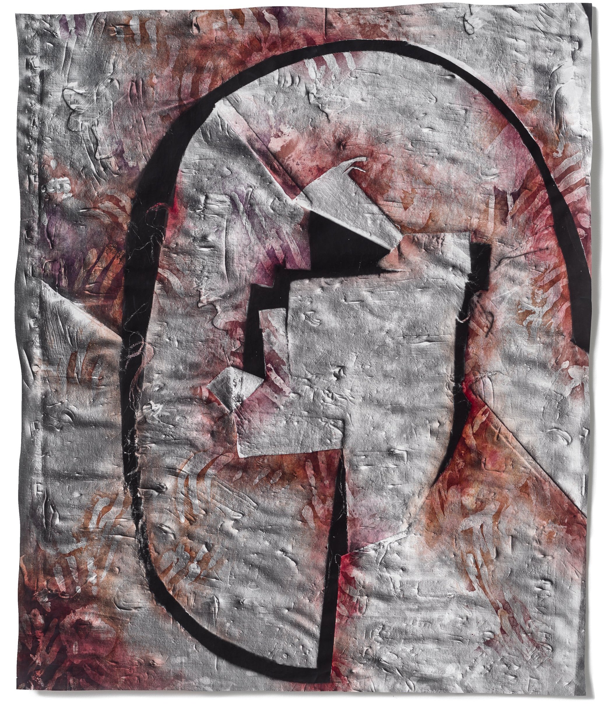   Cave Painting,  2021 Photographic relief (silver gelatin photogram, embossed impression of a vintage oil painting, fabric dye) 42 x 36 in 