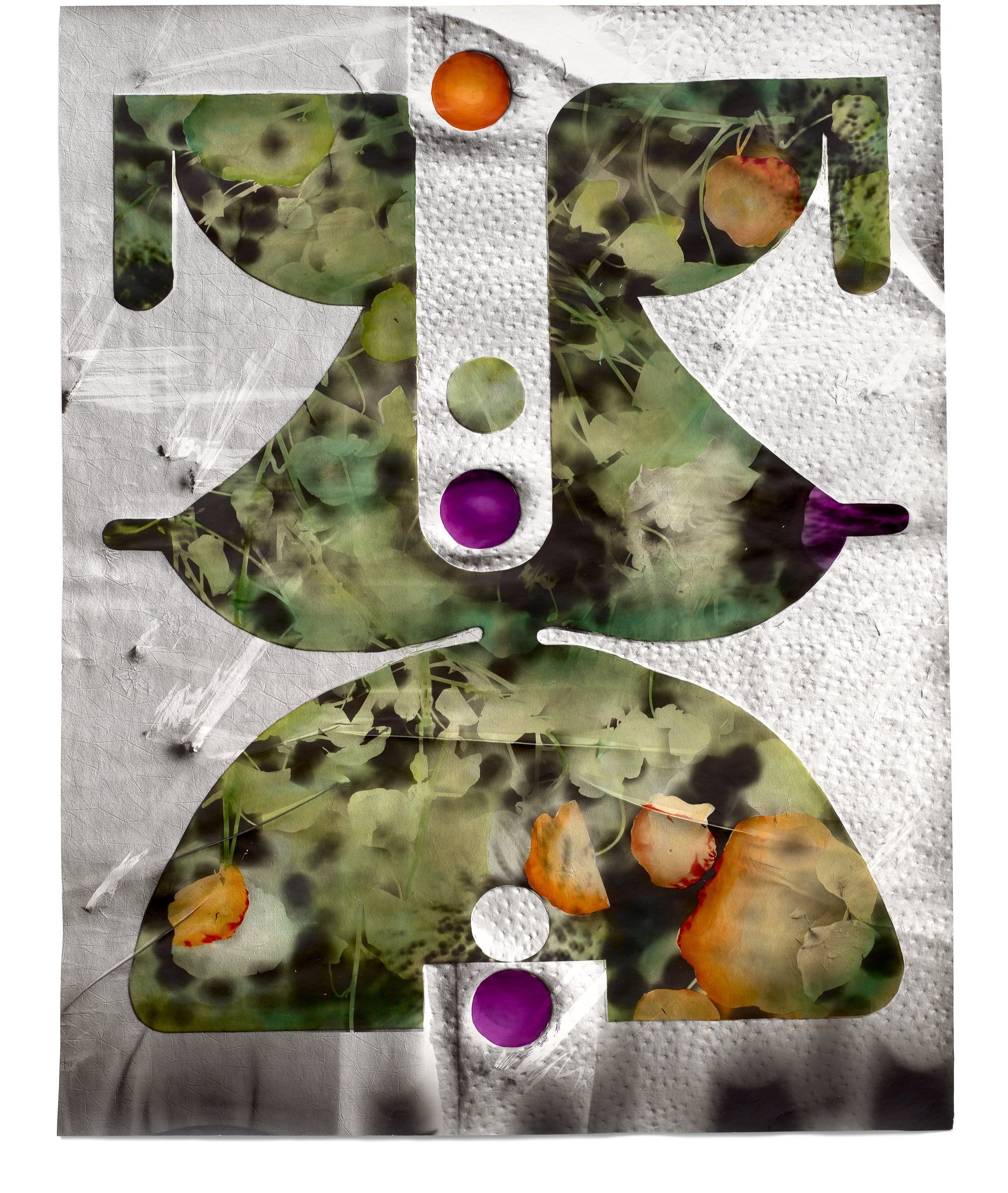   Nasturtium,  2023 Photographic relief (embossed silver gelatin photogram, fabric dye) 41 x 32 in 