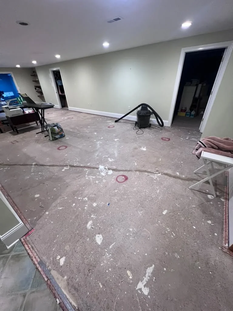 Basement during removal of previous flooring.