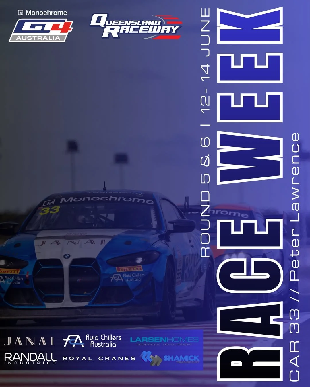 It&rsquo;s race weekend for the team at @randall.racing 🏁

The Monochrome @gt4australia Championship heads to the Queensland Raceway this weekend, and we're proud to see the Fluid Chillers Australia logo riding along on the front bumper of #33.

Wis