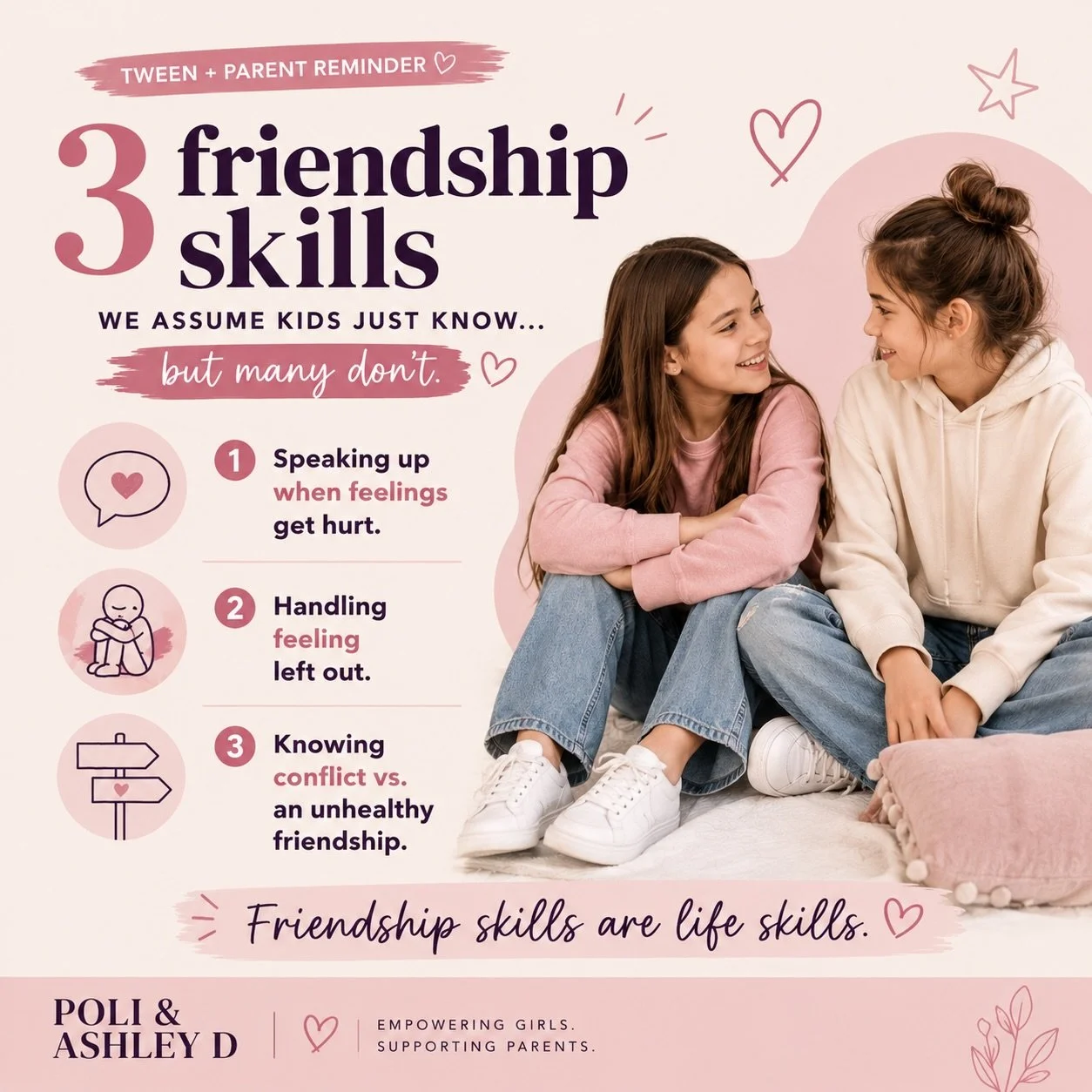 We teach kids how to tie their shoes, do their homework and remember their lunch&hellip; but somehow we expect them to just KNOW how to navigate friendships. 

And friendships can be complicated &mdash; especially as kids get older.

💗 Speaking up w