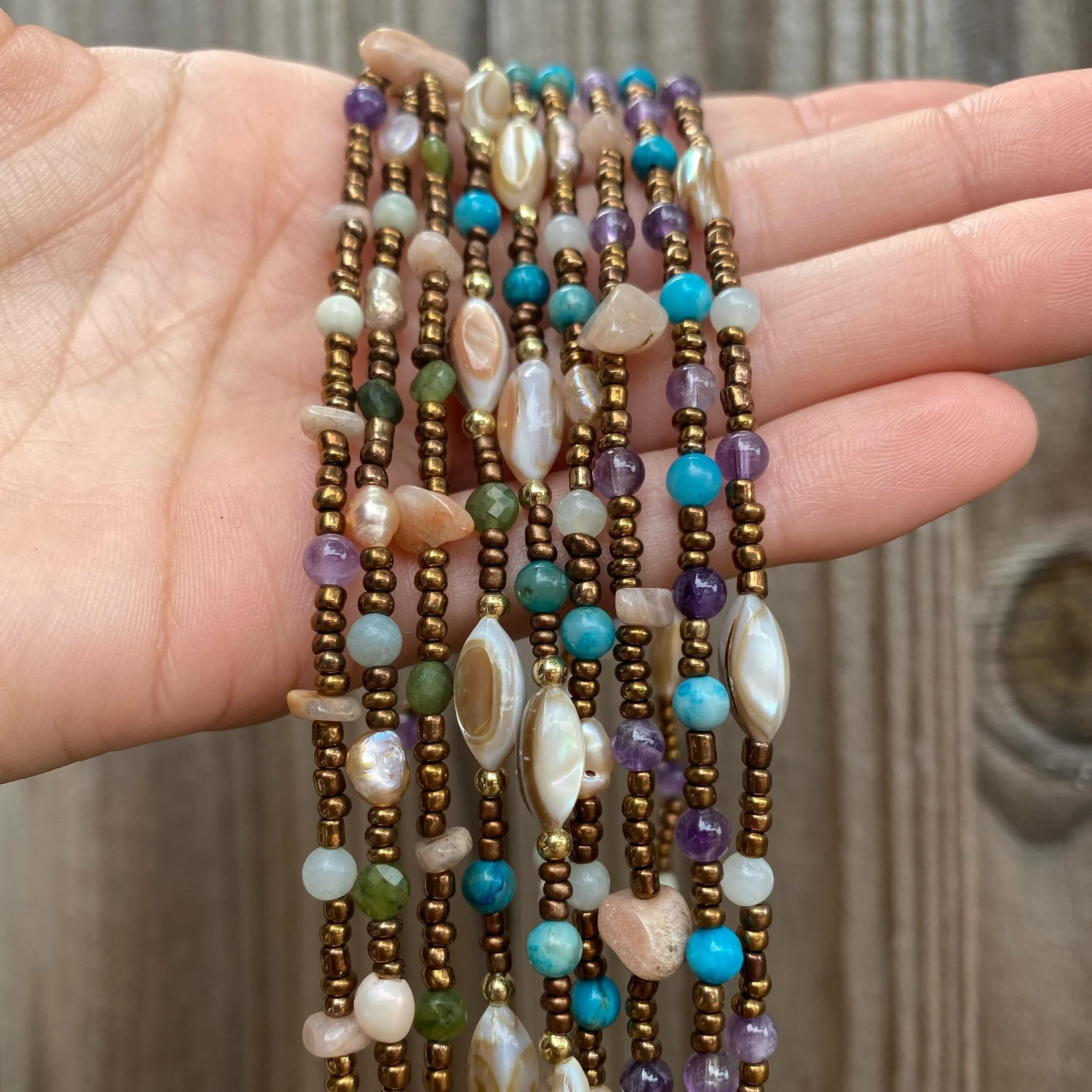 SUMMER THEMED STORY SALE
🌞Tomorrow at 12pm EST. 
This time it&rsquo;s ONLY for ANKLETS. 

I made a nice batch of some summer anklets with a combo of amethyst, amazonite, jade, jasper, sunstone, pearl and shells. 

I made a variety of sizes for diffe