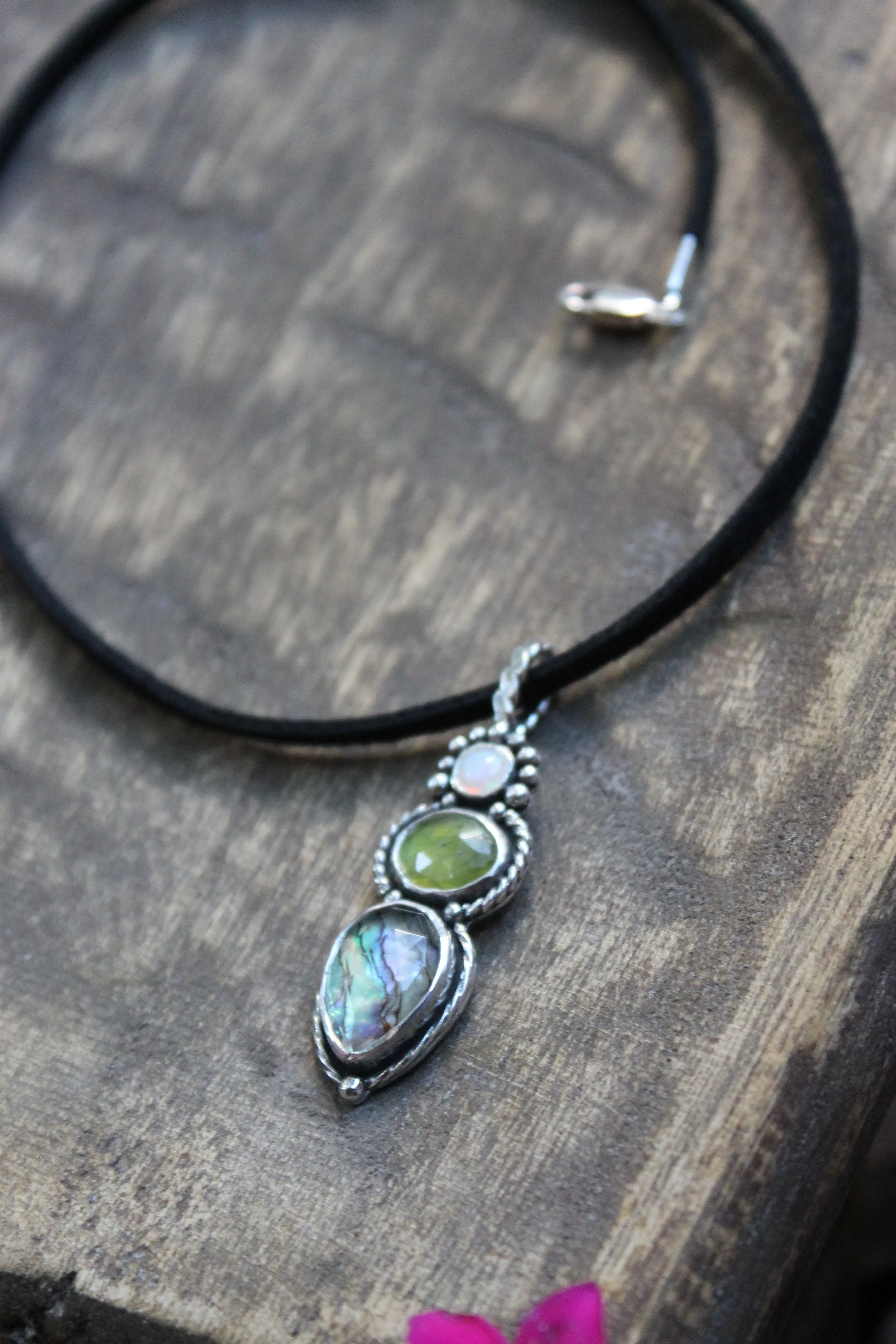 Celestial Sky Necklace- Opal-Vesuvianite-Abalone