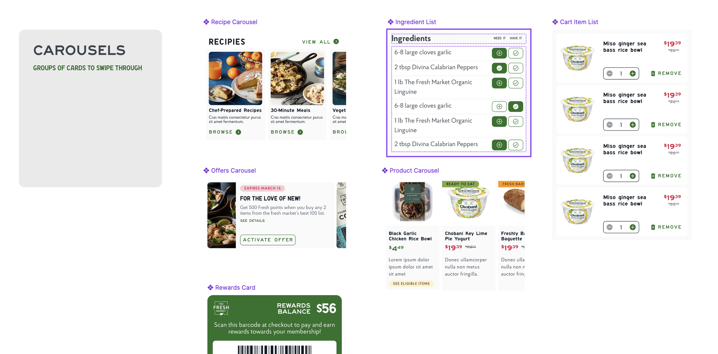 Screenshot from The Fresh Market design system