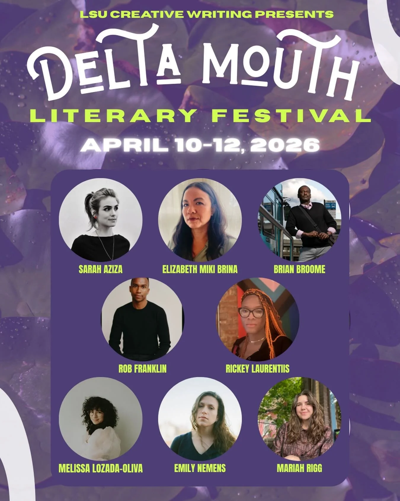 We've had some changes to our lineup, including one incredible additon. More on that soon...😉
We have EIGHT incredible writers joining us for a weekend of readings, panels, crawfish, and good times at the 2026 Delta Mouth Literary Festival!

From LS