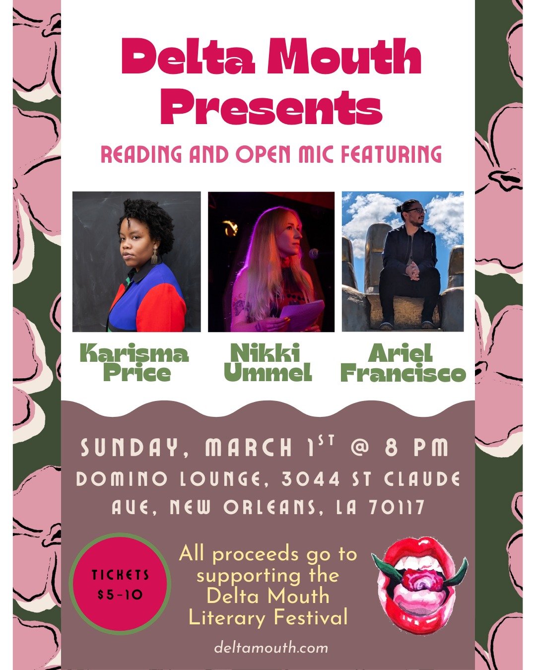 ⏰️ WAKE UP NOLA ⏰️ 

We're hopping over to Domino Lounge this Sunday at 8 PM for our next fundraiser! Come out to hear the brilliant words of Karisma Price, Nikki Ummel, and Ariel Francisco&mdash;with an open mic to follow for the brave (and the frea