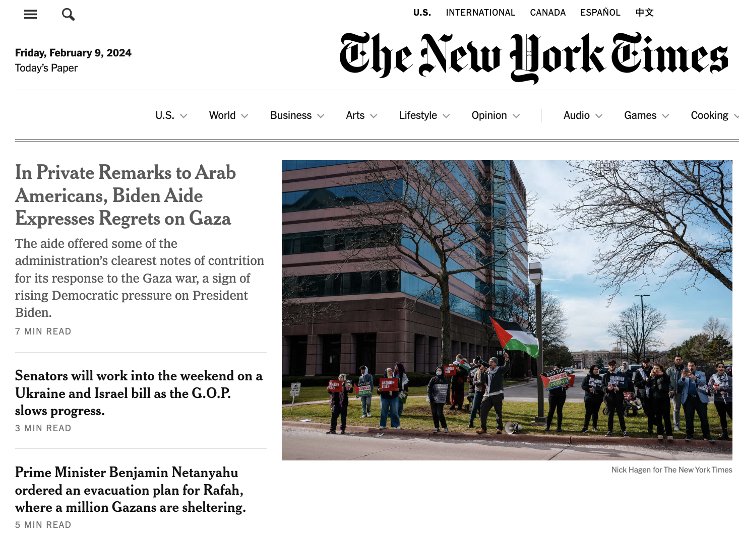 NYT: In Private Remarks to Arab Americans, Biden Aide Expresses Regrets on Gaza