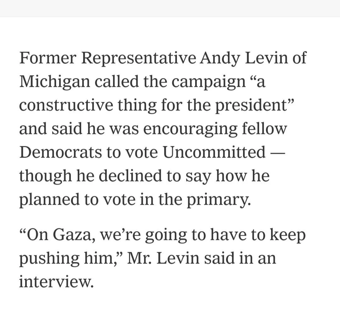 Former Representative Andy Levin Supports Campaign to Vote Uncommitted
