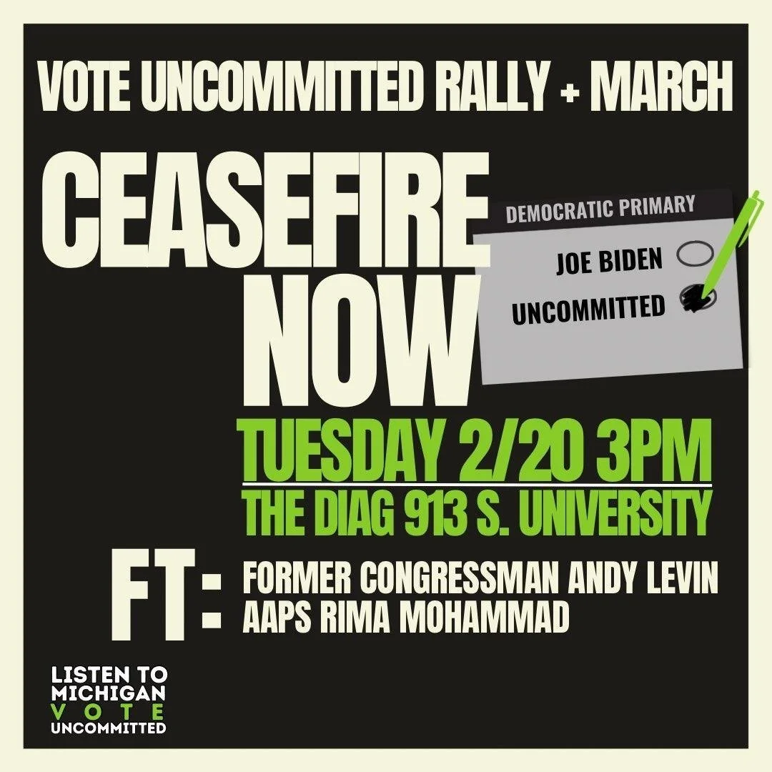 Tuesday, Feb. 20 at 3 pm, University of Michigan: Rally and March to the Clerk’s Office