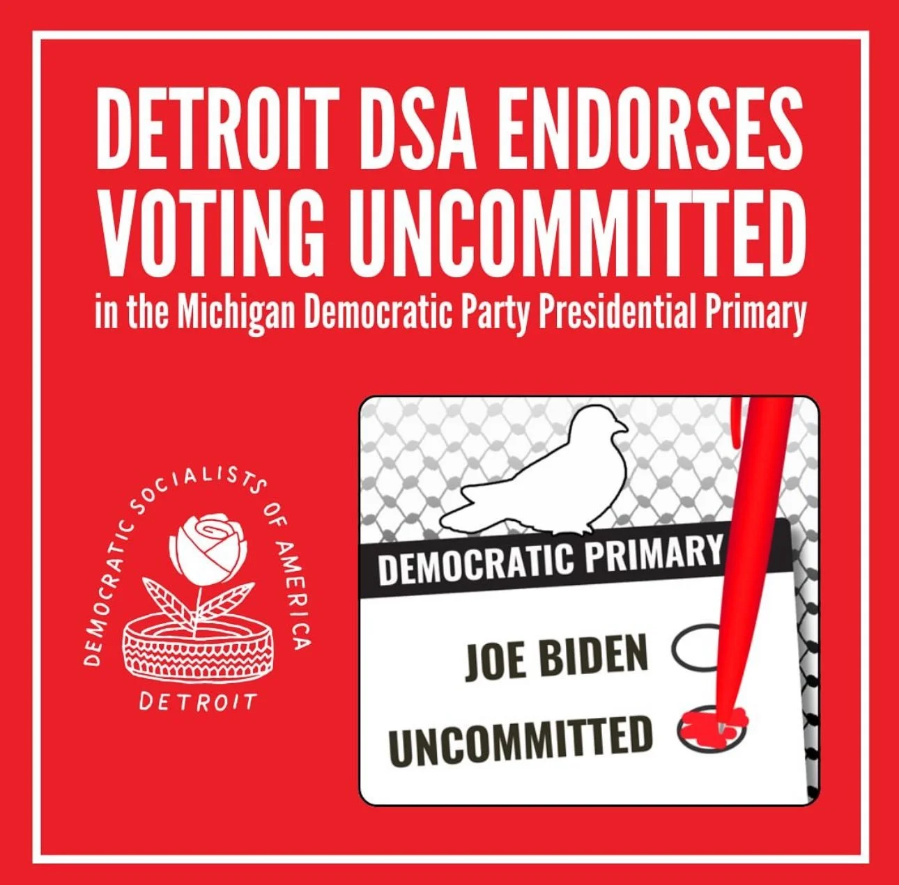 Detroit DSA endorses ‘uncommitted’ vote in the Michigan Democratic Party Presidential Primary on February 27