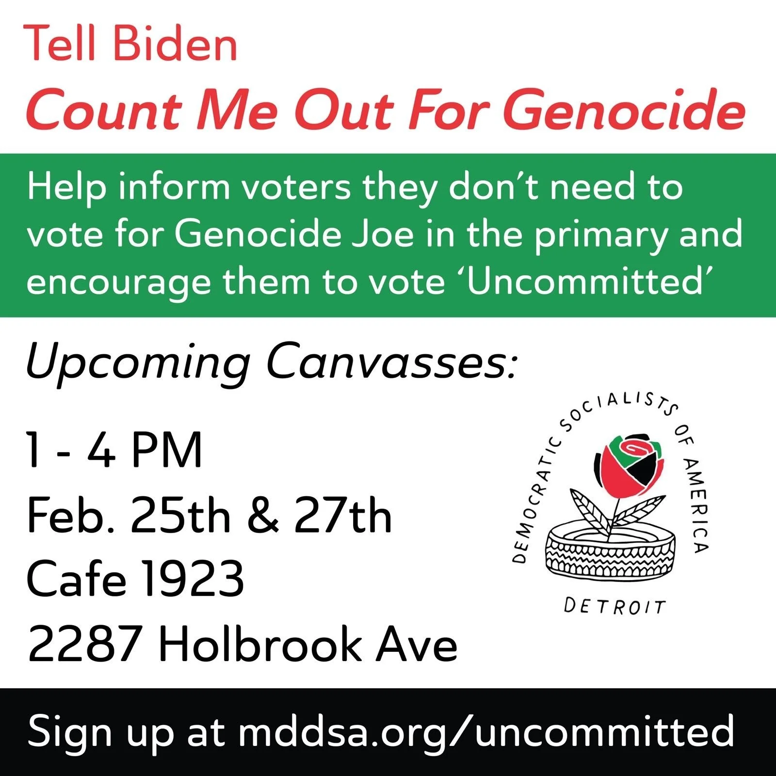 Tuesday Feb. 27: GOTV Canvass in Hamtramck