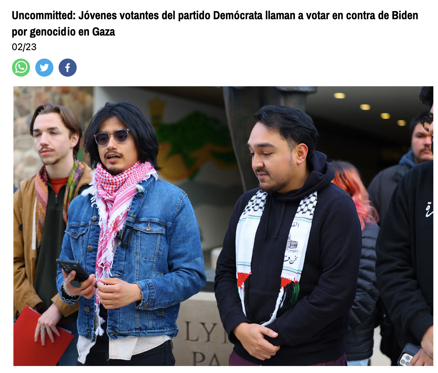 El Vocero: Uncommitted: Jóvenes votantes del partido Demócrata llaman a votar en contra de Biden por genocidio en Gaza