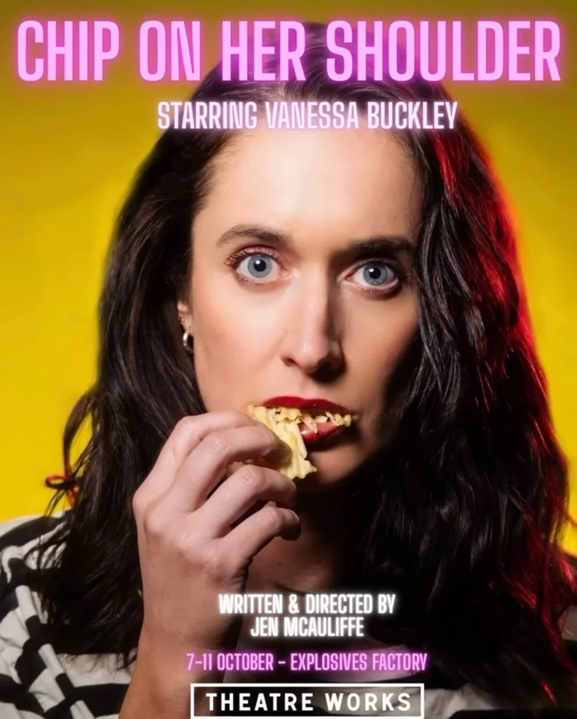The one-woman show &lsquo;Chip On Her Shoulder&rsquo; is coming to the Melbourne Fringe Festival this October 7-11, starring the wonderful Vanessa Buckley!

Written and Directed by Jen McAuliffe (mentored by Steve Laff &amp; Larry David)