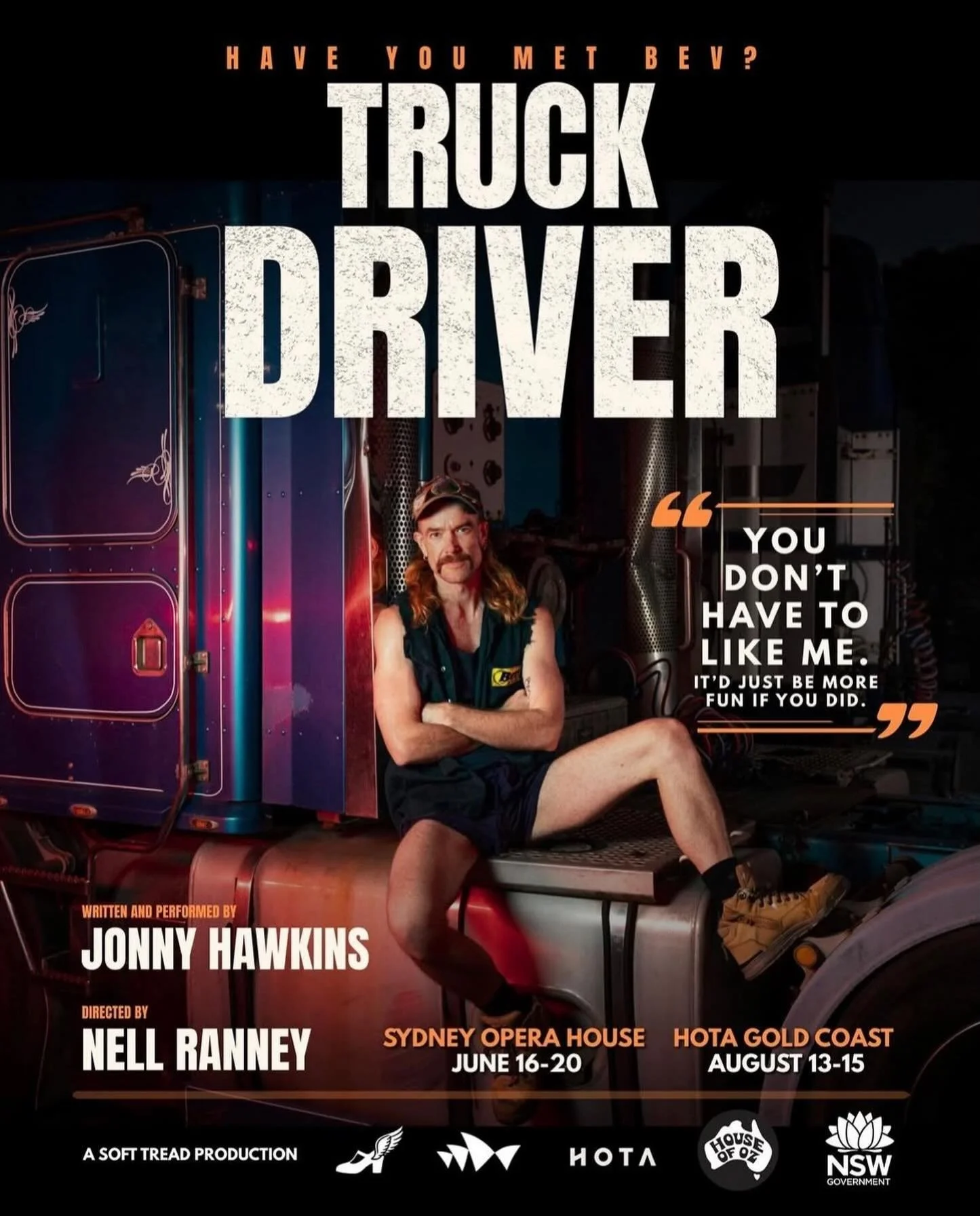 Written and performed by the hilarious Jonny Hawkins, TRUCK DRIVER will premiere at the Sydney Opera House in June! 

📍 The Studio, Sydney Opera House
📆 June 16 - 20
🎟️ Tickets on sale now 

Writer &amp; Performer: @auntyjonny 
Director: Nell Rann