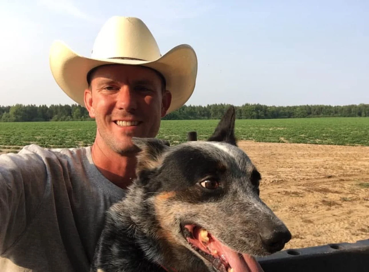 Seab and Bandit on the farm